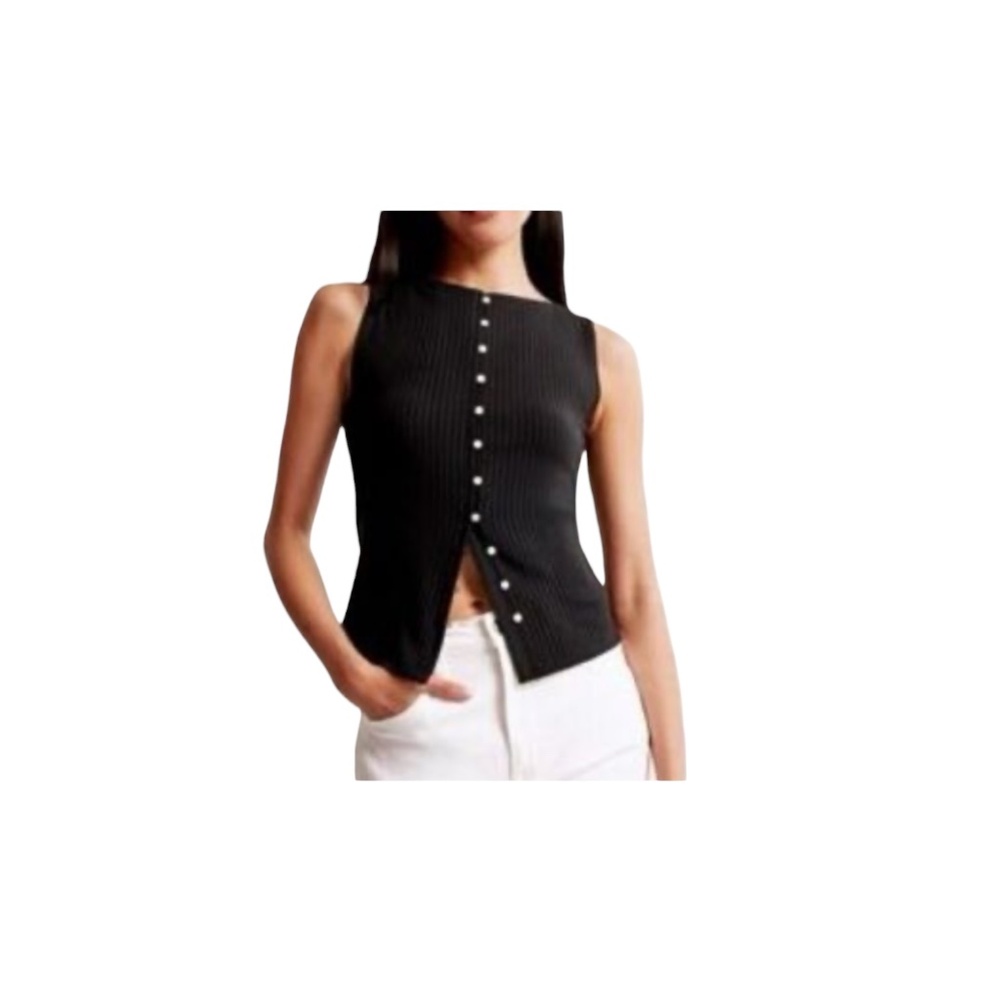Abercrombie & Fitch Black Button Down Ribbed Tank Top Black Size Medium